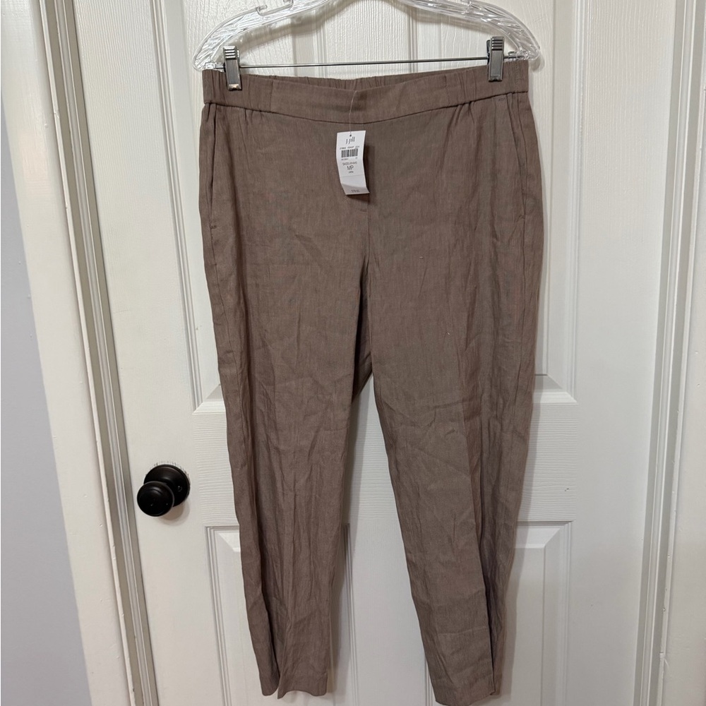 NWT J Jill Linen Stretch Pull On Ankle Pant in Saddle Khaki Tan sz medium p - Picture 2 of 5